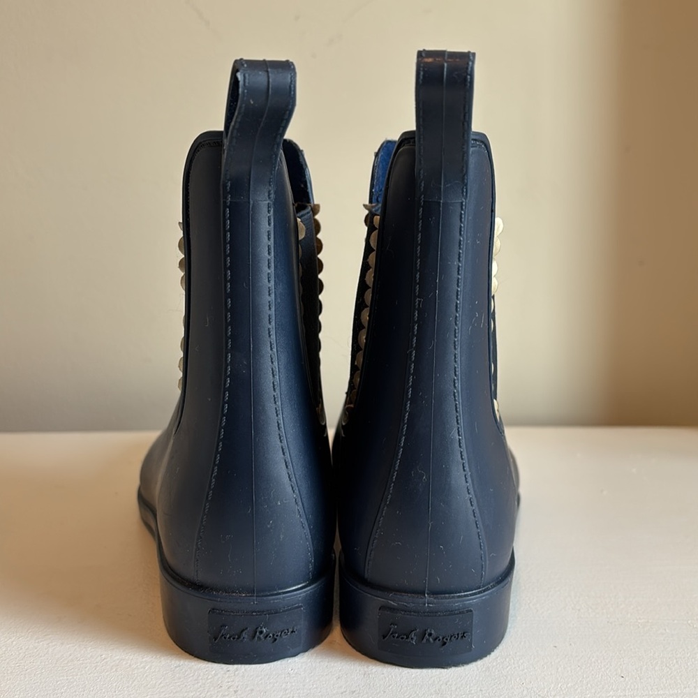 Jack Rogers Sallie Rain Boot Matte Navy Gold Scallop Detail Size 7 - Picture 5 of 9